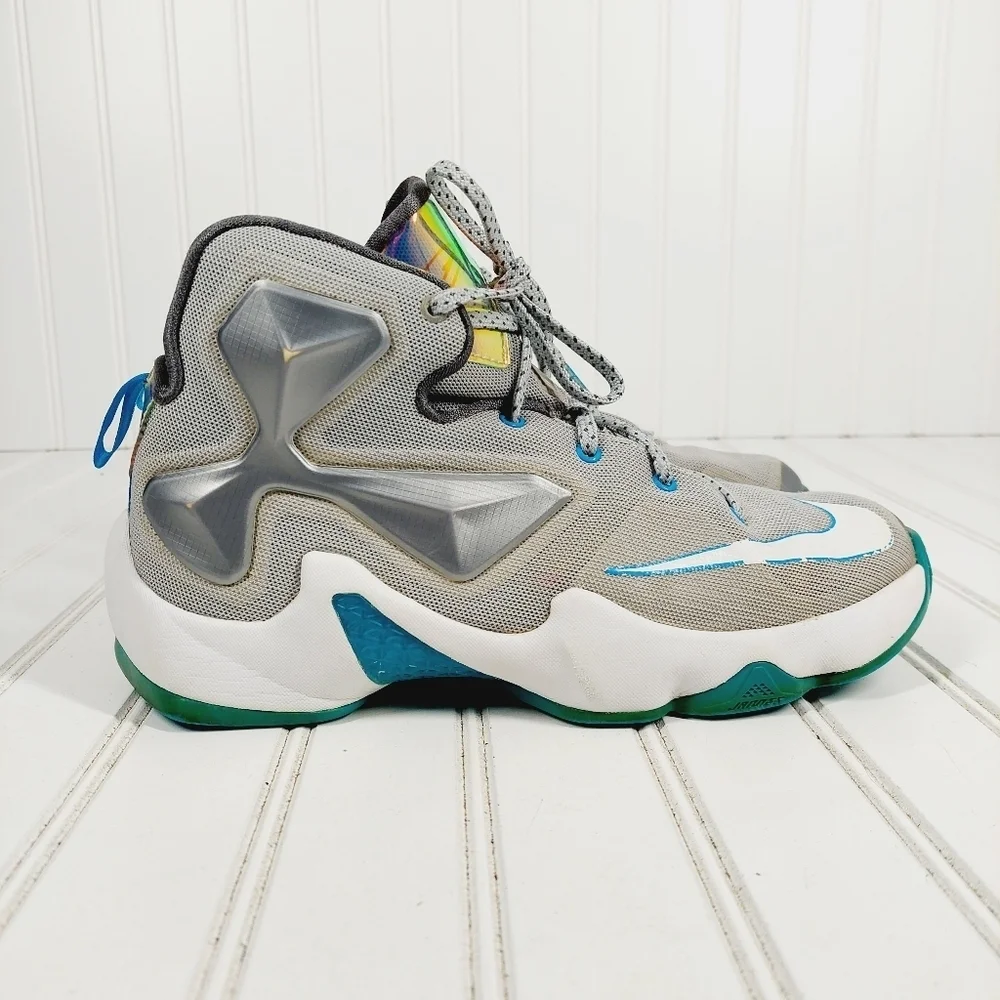 Nike LeBron 13 Blue Lagoon III Hologram Kids Lace Up Athleisure Sneakers B208